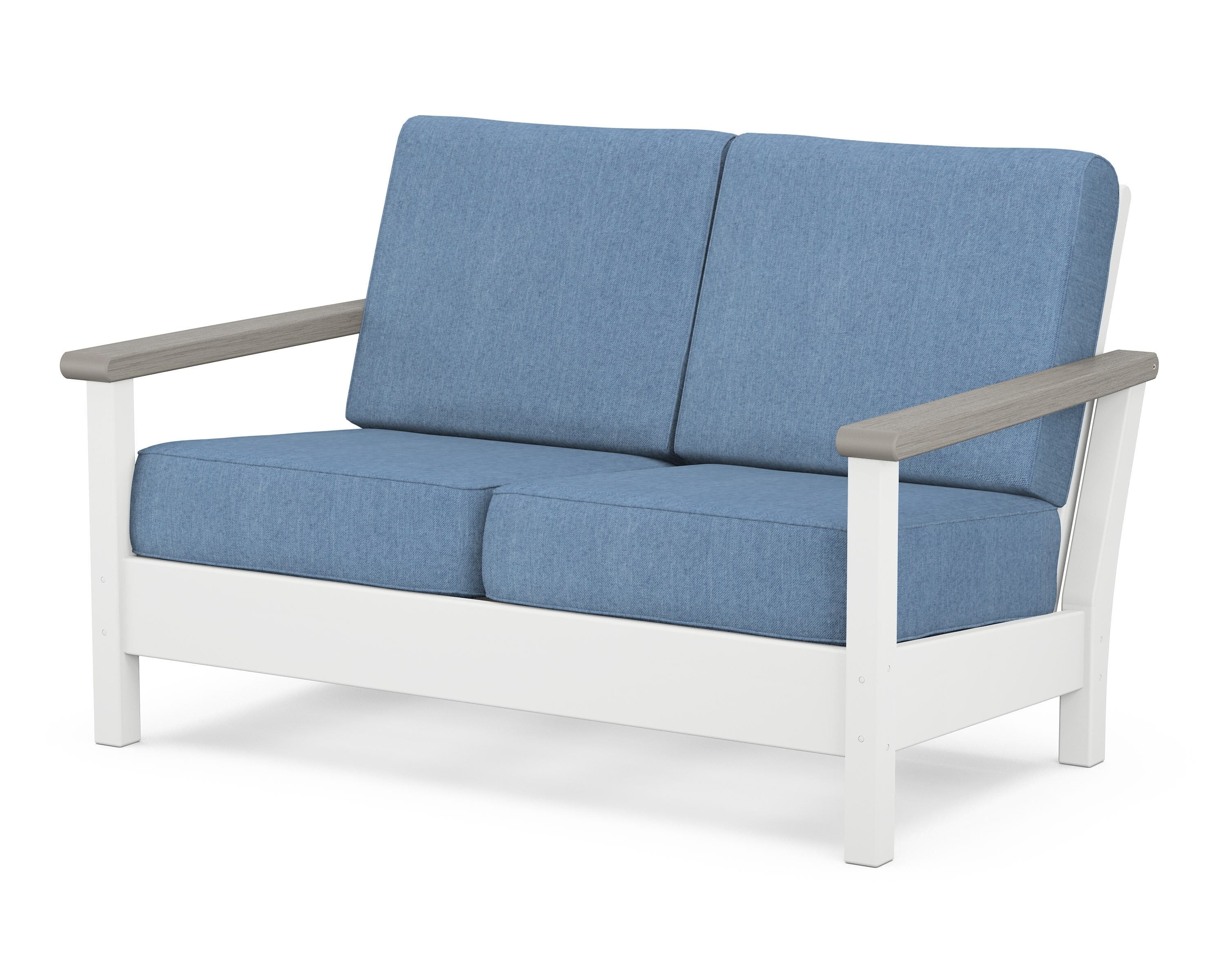POLYWOOD® Harbour Deep Seating Loveseat in White / Driftwood / Sky Blue