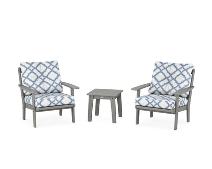 POLYWOOD® Oxford 3-Piece Deep Seating Set in Slate Grey / Trellis Sky Blue