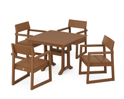 POLYWOOD® EDGE 5-Piece Farmhouse Dining Set With Trestle Legs in Teak