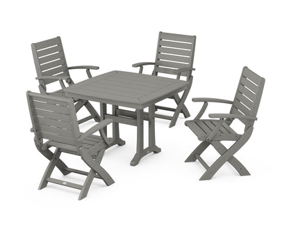 POLYWOOD® Signature Folding Chair 5-Piece Dining Set with Trestle Legs in Slate Grey