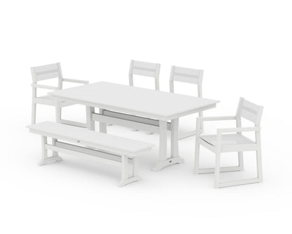 POLYWOOD® EDGE Sling 6-Piece Farmhouse Dining Set With Trestle Legs in White / White Sling