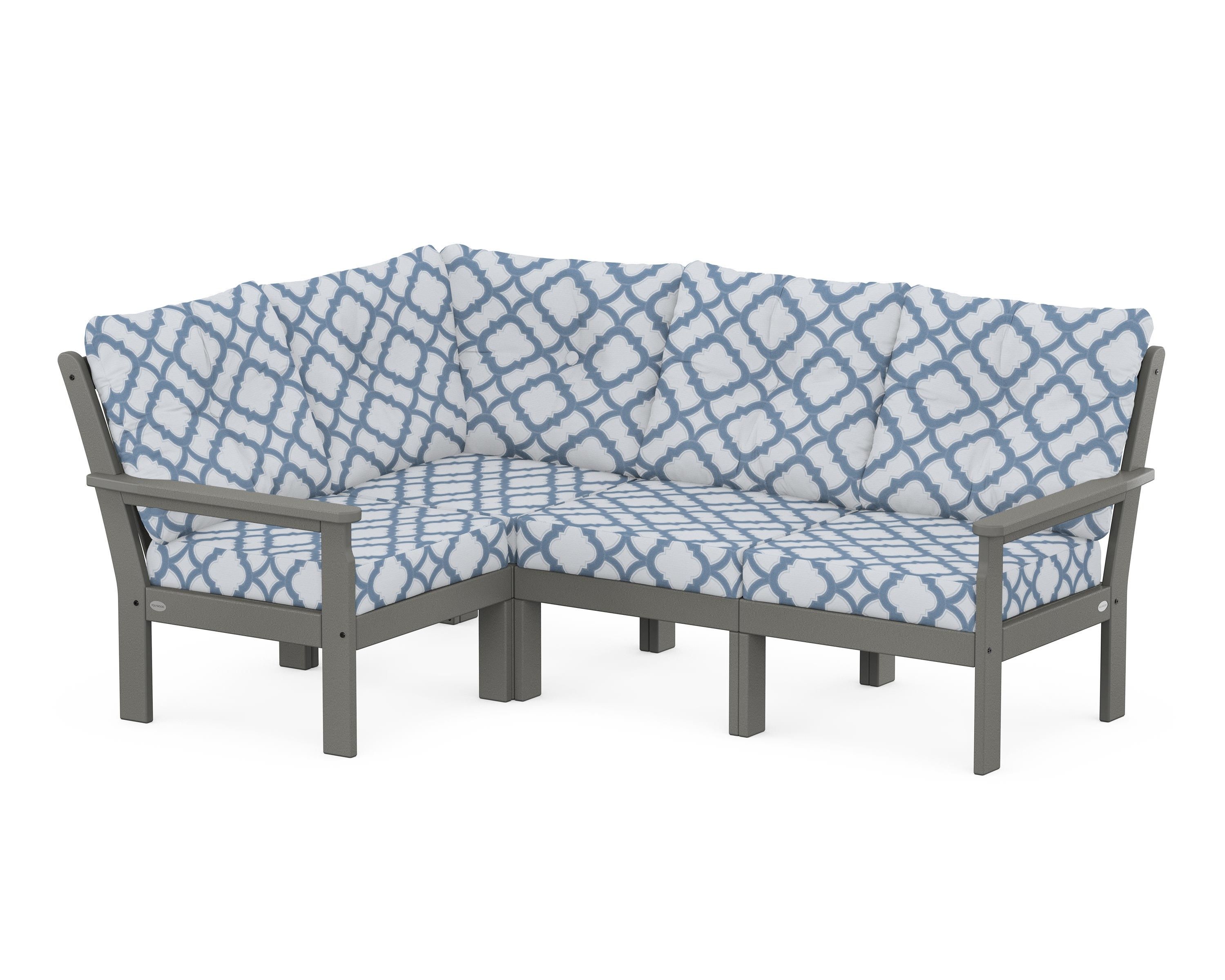 POLYWOOD® Vineyard 4-Piece Sectional in Slate Grey / Trellis Sky Blue