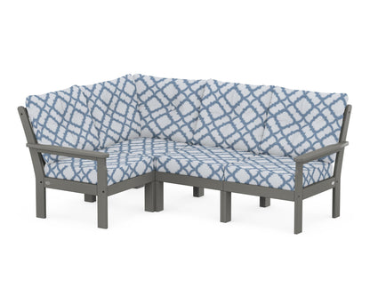 POLYWOOD® Vineyard 4-Piece Sectional in Slate Grey / Trellis Sky Blue