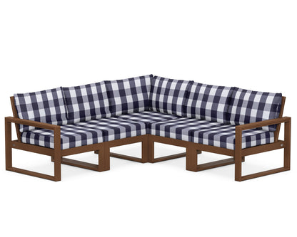 POLYWOOD® EDGE 5-Piece Modular Deep Seating Set in Teak / Buffalo Plaid Navy