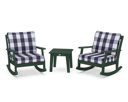POLYWOOD® Braxton 3-Piece Deep Seating Rocker Set in Green / Buffalo Plaid Navy