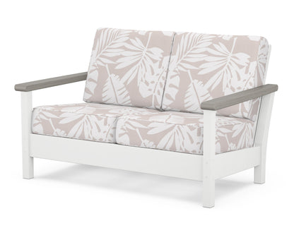 POLYWOOD® Harbour Deep Seating Loveseat in White / Driftwood / Leaf Dune Burlap