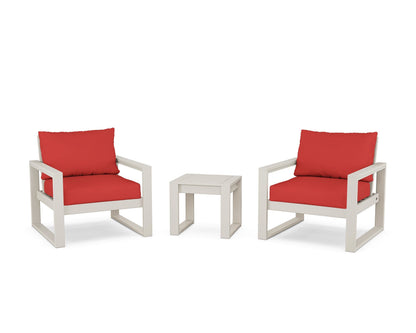 POLYWOOD® EDGE Sectional 3-Piece Deep Seating Set in Sand / Crimson Linen