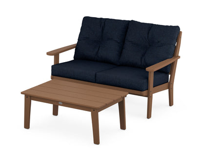 POLYWOOD® Lakeside 2-Piece Lounge Loveseat Set in Teak / Marine Indigo