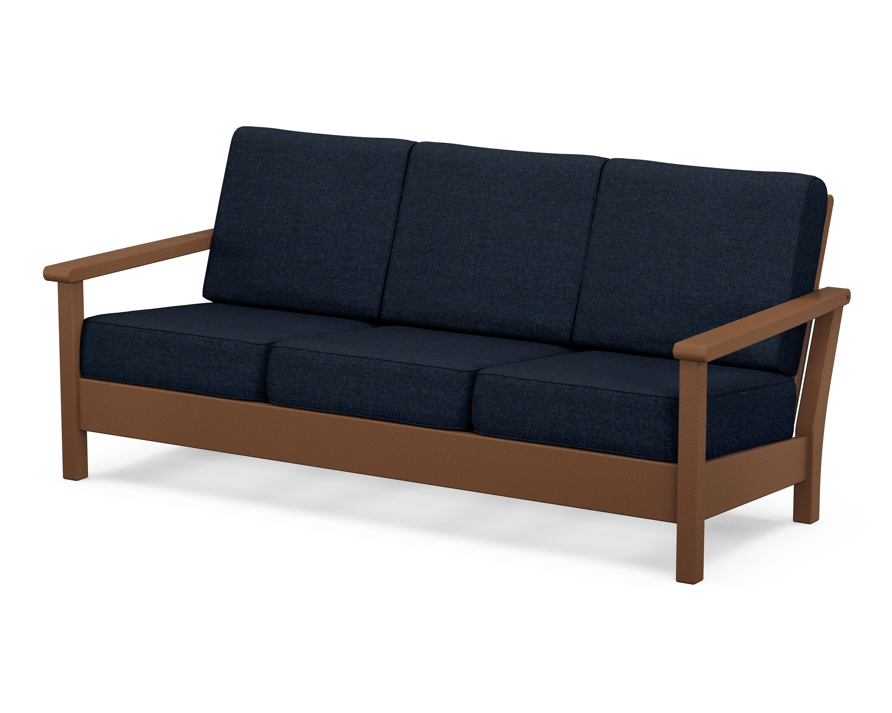 POLYWOOD® Harbour Deep Seating Sofa in Teak / Marine Indigo