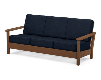 POLYWOOD® Harbour Deep Seating Sofa in Teak / Marine Indigo