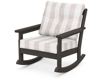 POLYWOOD® Vineyard Deep Seating Rocking Chair in Vintage Coffee / Buffalo Plaid Dune Burlap