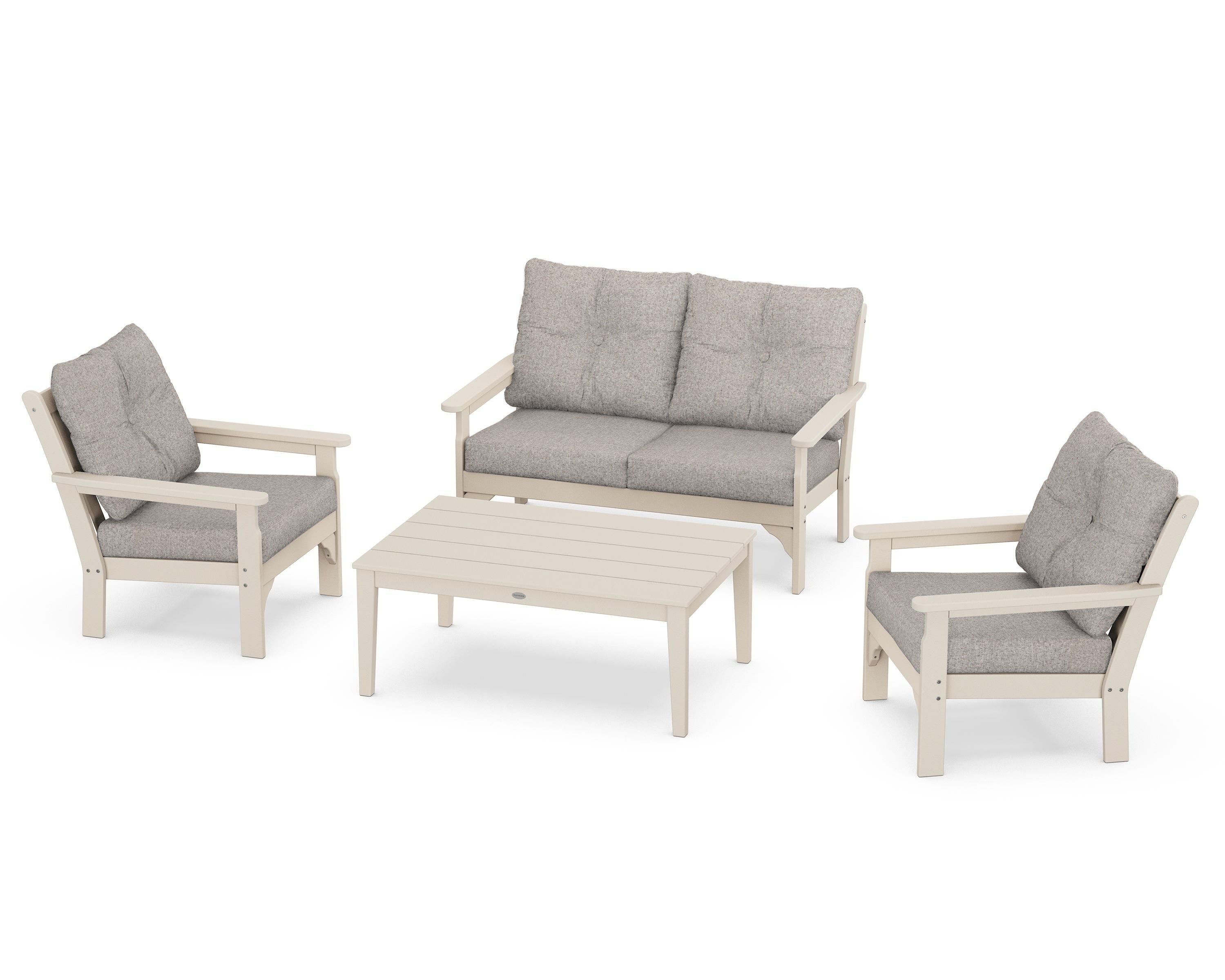 POLYWOOD® Vineyard 4-Piece Deep Seating Set in Sand / Weathered Tweed