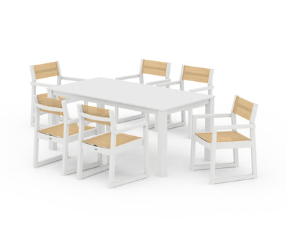 POLYWOOD® EDGE Sling Arm Chair 7-Piece Parsons Dining Set in White / Dupioni Apricot Sling