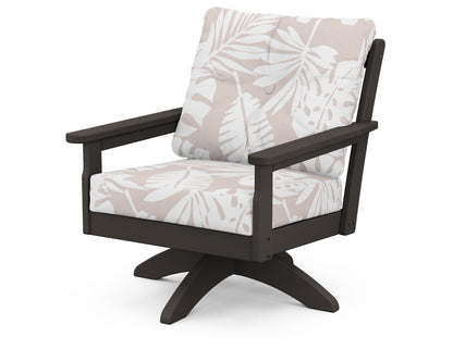 POLYWOOD® Vineyard Deep Seating Swivel Chair in Vintage Coffee / Leaf Dune Burlap