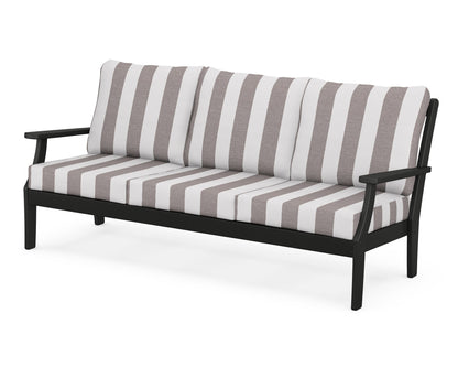 POLYWOOD® Braxton Deep Seating Sofa in Black / Cabana Stripe Grey Mist