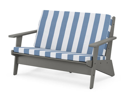 POLYWOOD® Riviera Modern Lounge Loveseat in Slate Grey / Cabana Stripe Sky Blue