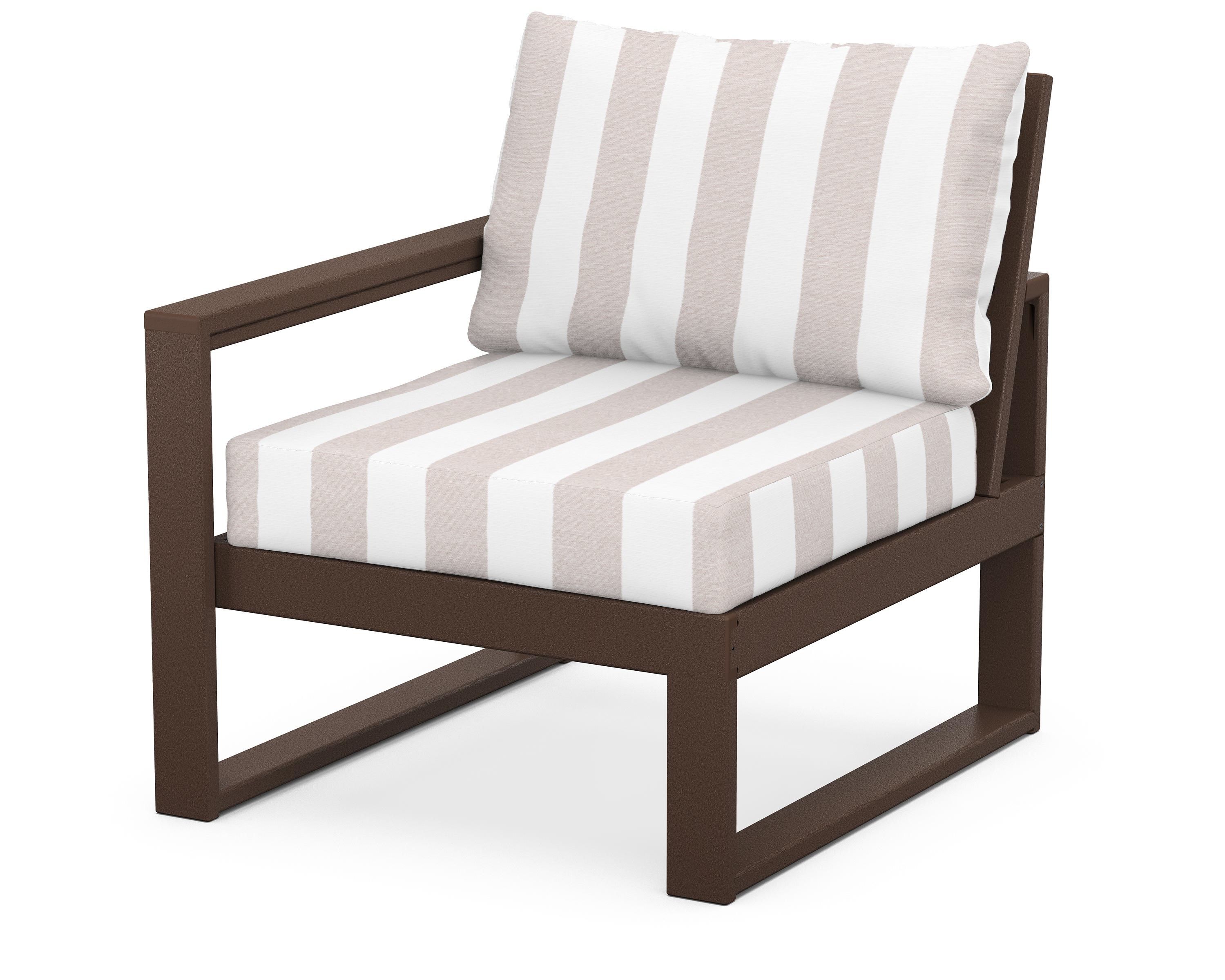POLYWOOD® EDGE Modular Left Arm Chair in Mahogany / Cabana Stripe Dune Burlap