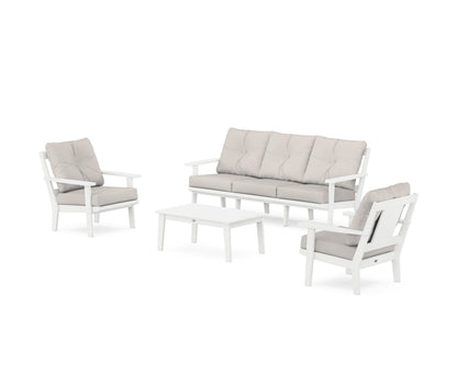 POLYWOOD® Prairie 4-Piece Deep Seating Set with Sofa in White / Cast Ash