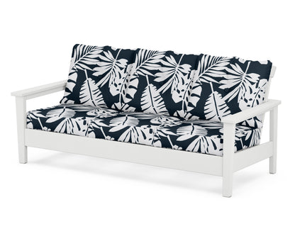 POLYWOOD® Prescott Deep Seating Sofa in White / Leaf Marine Indigo