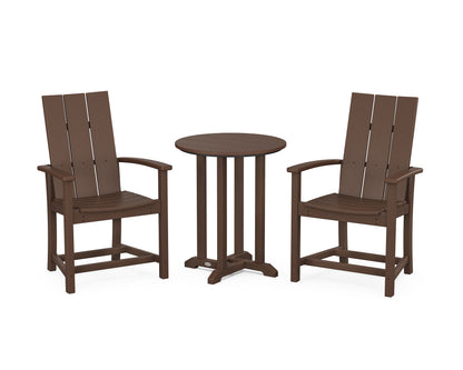 POLYWOOD® Modern Adirondack 3-Piece Round Farmhouse Bistro Dining Set in Mahogany