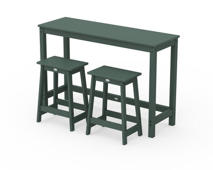 POLYWOOD® Modern Studio Stool 3-Piece Counter Balcony Set in Green