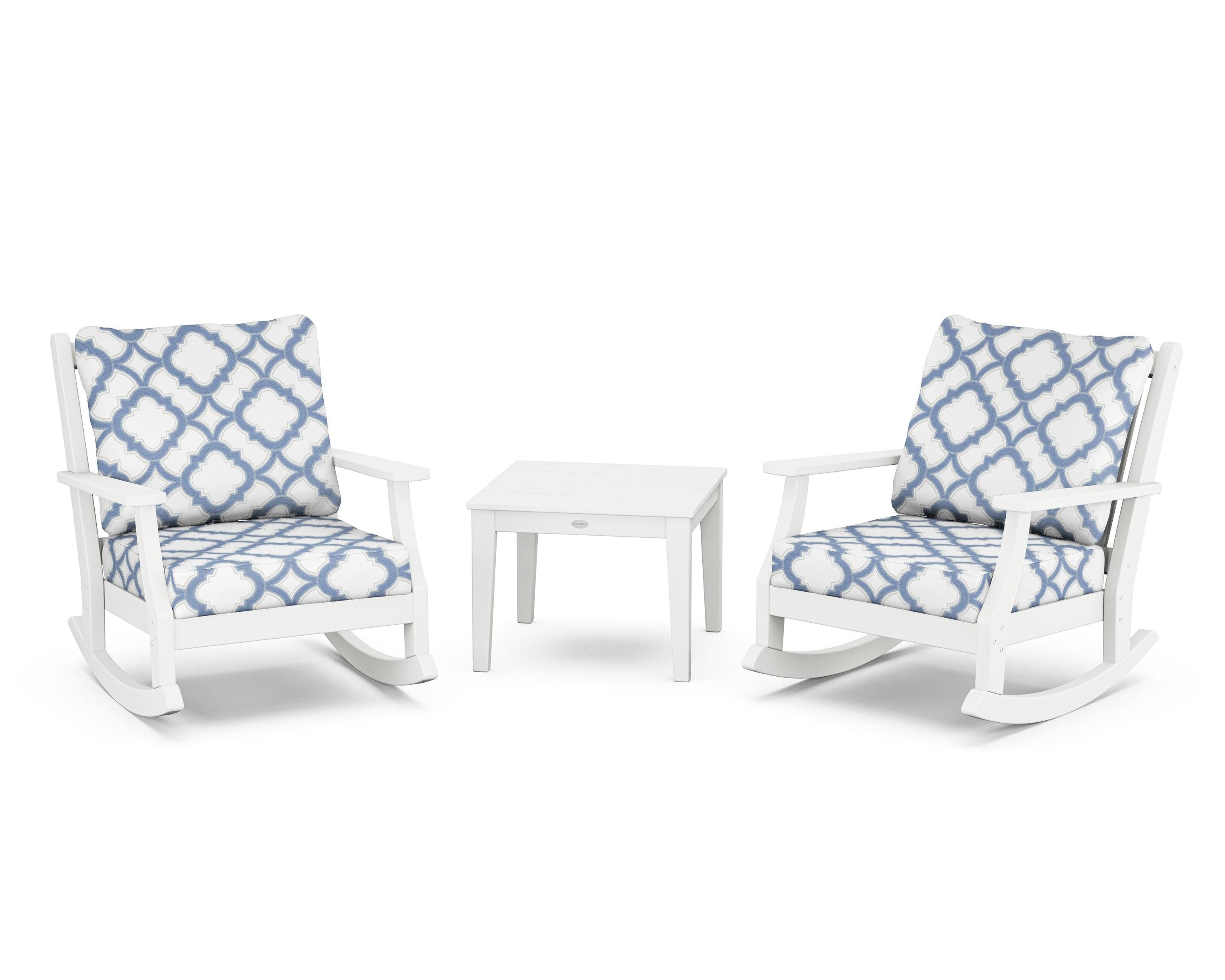 Country Living Wovendale 3-Piece Deep Seating Rocker Set in White / Trellis Sky Blue