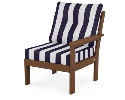 POLYWOOD® Vineyard Modular Right Arm Chair in Teak / Cabana Stripe Navy