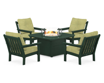 POLYWOOD® Vineyard 5-Piece Conversation Set with Fire Pit Table in Green / Chartreuse Boucle