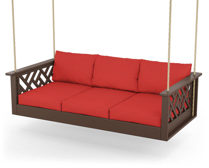 POLYWOOD® Chippendale Daybed Swing in Mahogany / Crimson Linen