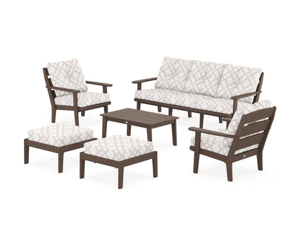 POLYWOOD® Lakeside 6-Piece Lounge Sofa Set in Mahogany / Trellis Dune Burlap