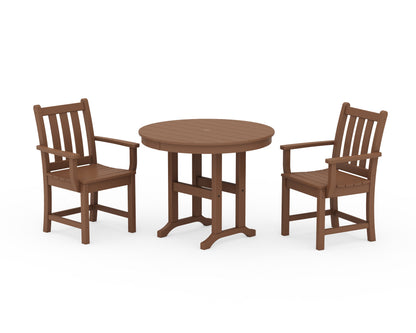 POLYWOOD® Traditional Garden 3-Piece Round Dining Set in Teak