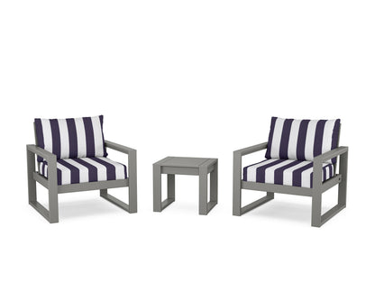 POLYWOOD® EDGE Sectional 3-Piece Deep Seating Set in Slate Grey / Cabana Stripe Navy