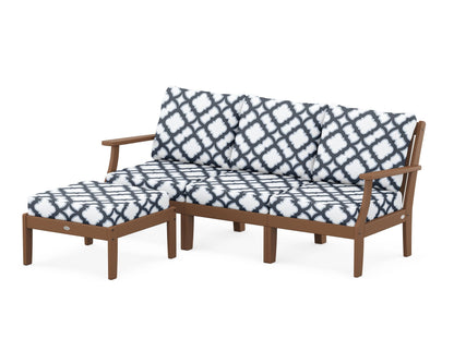 POLYWOOD® Braxton Modular 4-Piece Deep Seating Set with Ottoman in Teak / Trellis Marine Indigo