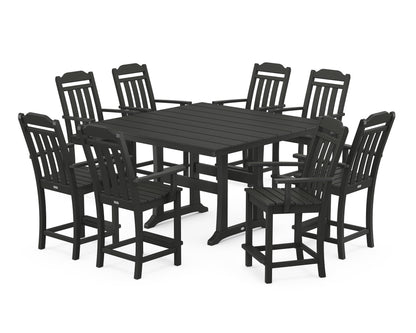 Country Living Cottage 9-Piece Square Farmhouse Counter Set with Trestle Legs in Black