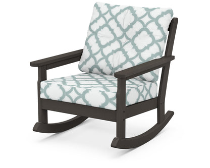 POLYWOOD® Vineyard Deep Seating Rocking Chair in Vintage Coffee / Trellis Glacier Spa