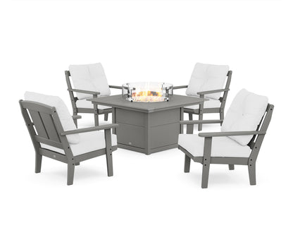 POLYWOOD® Mission 5-Piece Deep Seating Set with Fire Pit Table in Slate Grey / Natural