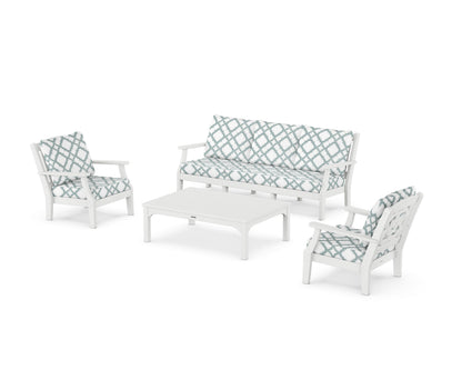 Martha Stewart by POLYWOOD® Chinoiserie 4-Piece Deep Seating Set with Sofa in White / Trellis Glacier Spa