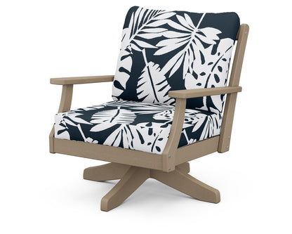 POLYWOOD® Braxton Deep Seating Swivel Chair in Vintage Sahara / Leaf Marine Indigo