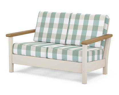 POLYWOOD® Harbour Deep Seating Loveseat in Sand / Natural / Buffalo Plaid Glacier Spa