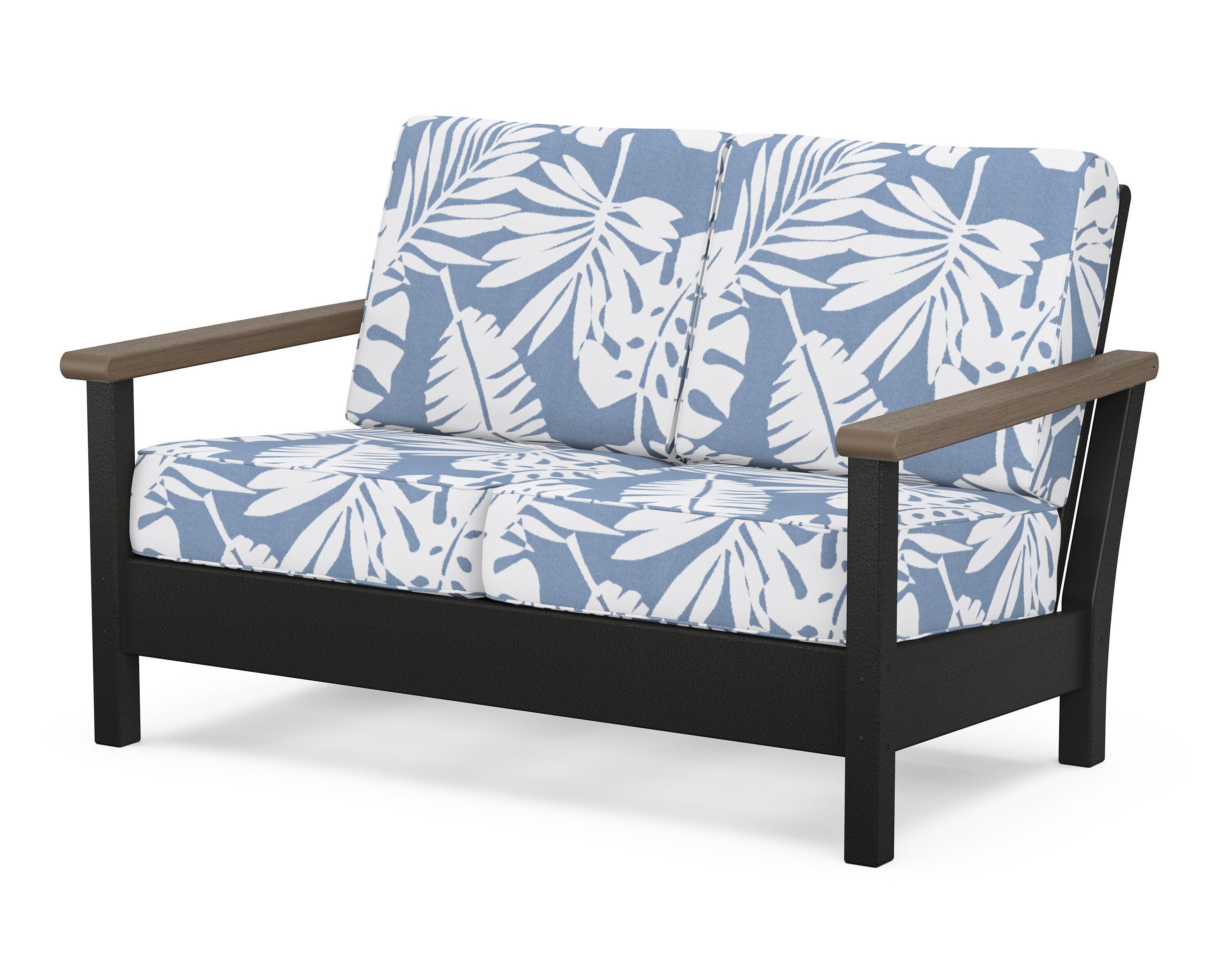 POLYWOOD® Harbour Deep Seating Loveseat in Black / Kona / Leaf Sky Blue