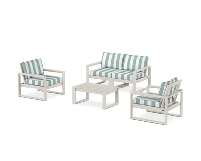 POLYWOOD® EDGE Sectional 4-Piece Deep Seating Set with Loveseat in Sand / Cabana Stripe Glacier Spa