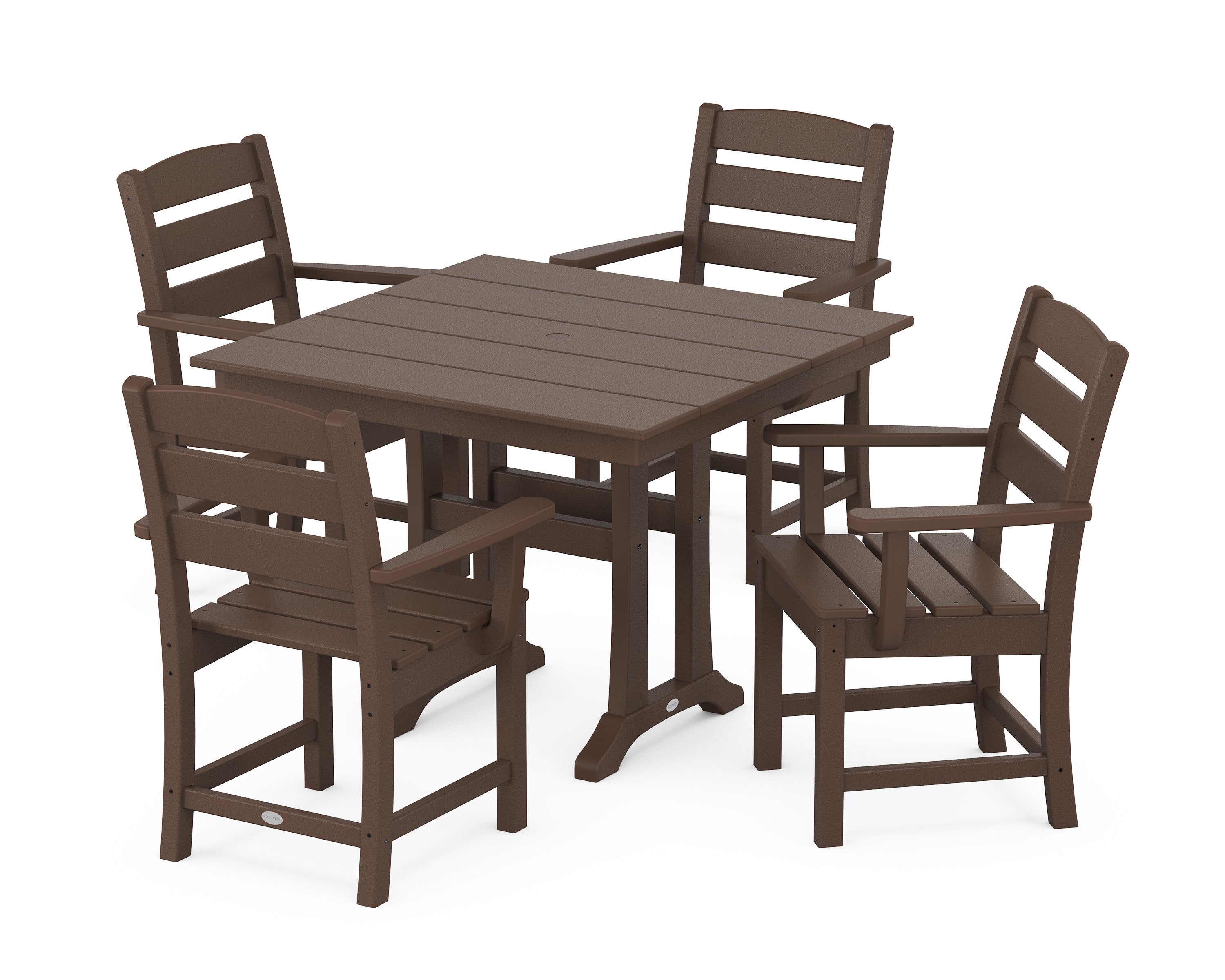POLYWOOD® Lakeside 5-Piece Farmhouse Trestle Arm Chair Dining Set in Mahogany