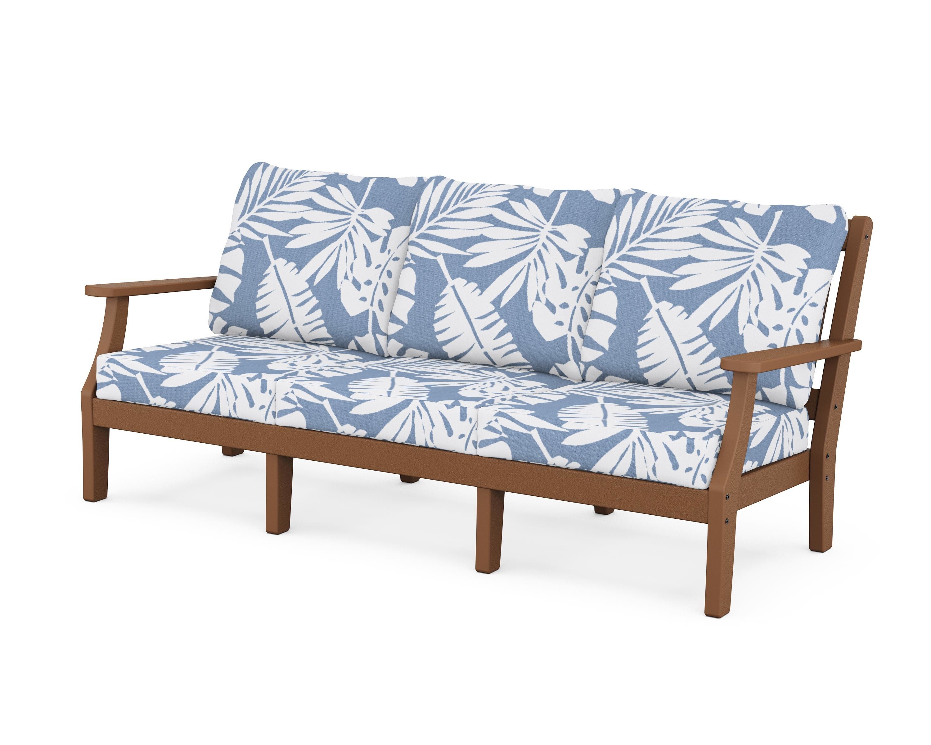 Martha Stewart by POLYWOOD® Chinoiserie Deep Seating Sofa in Teak / Leaf Sky Blue