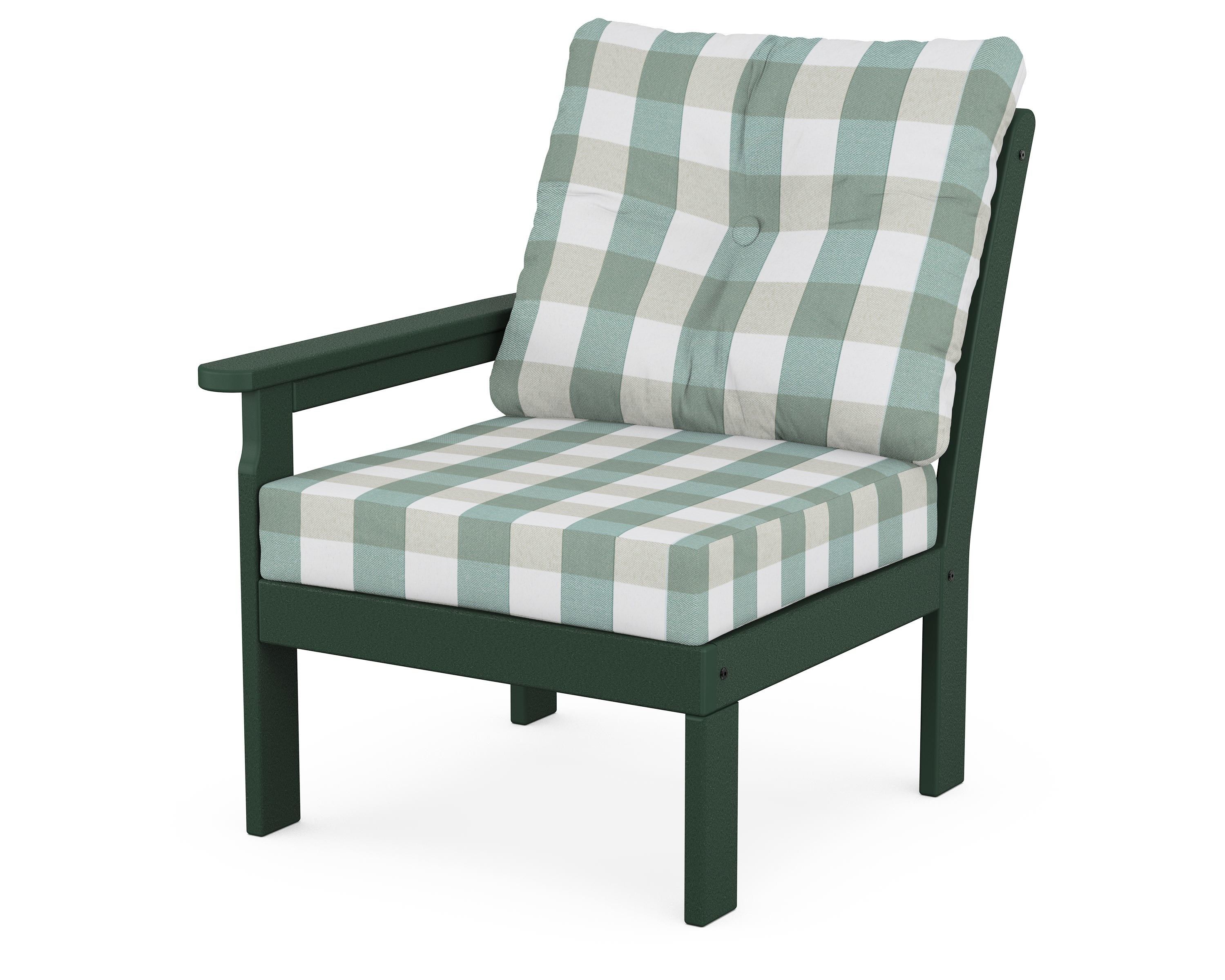 POLYWOOD® Vineyard Modular Left Arm Chair in Green / Buffalo Plaid Glacier Spa
