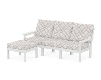POLYWOOD® Vineyard 4-Piece Sectional with Ottoman in White / Trellis Dune Burlap