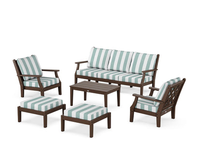 Country Living Wovendale 6-Piece Lounge Sofa Set in Mahogany / Cabana Stripe Glacier Spa