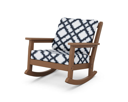 POLYWOOD® Chippendale Deep Seating Rocking Chair in Teak / Trellis Marine Indigo