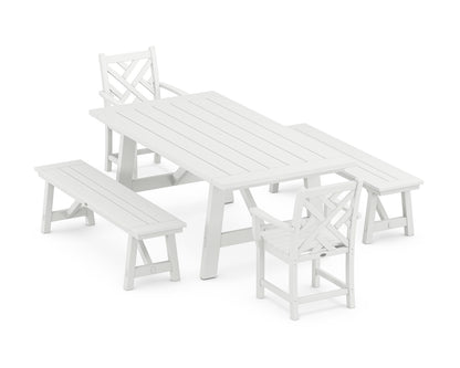 POLYWOOD® Chippendale 5-Piece Rustic Farmhouse Dining Set With Benches in White