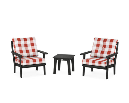 POLYWOOD® Mission 3-Piece Deep Seating Set in Black / Buffalo Plaid Crimson