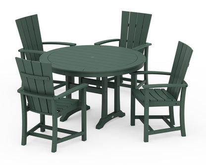 POLYWOOD® Quattro 5-Piece Round Dining Set with Trestle Legs in Green